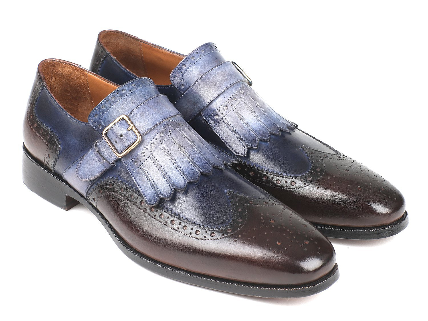 Paul Parkman Kiltie Monkstraps Blue & Brown (ID