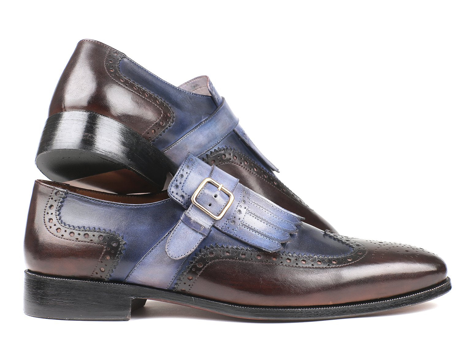 Paul Parkman Kiltie Monkstraps Blue & Brown (ID