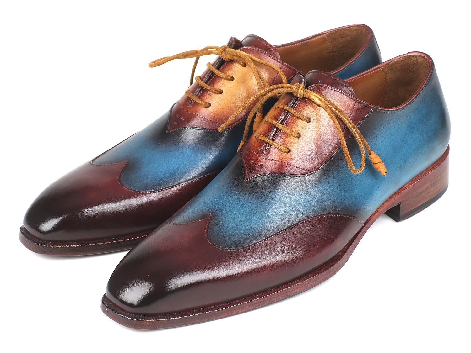 Paul Parkman Three Tone Wingtip Oxfords Bordeaux & Blue & Camel (ID