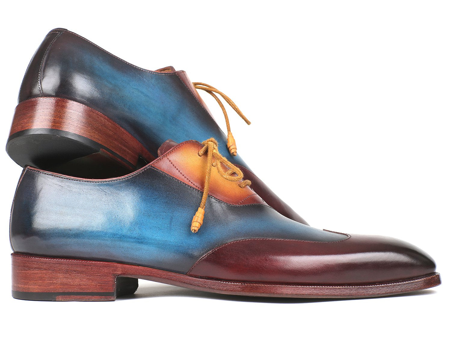 Paul Parkman Three Tone Wingtip Oxfords Bordeaux & Blue & Camel (ID