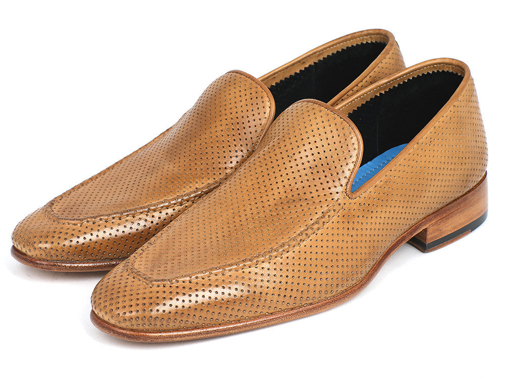 Paul Parkman Perforated Leather Loafers Beige (ID