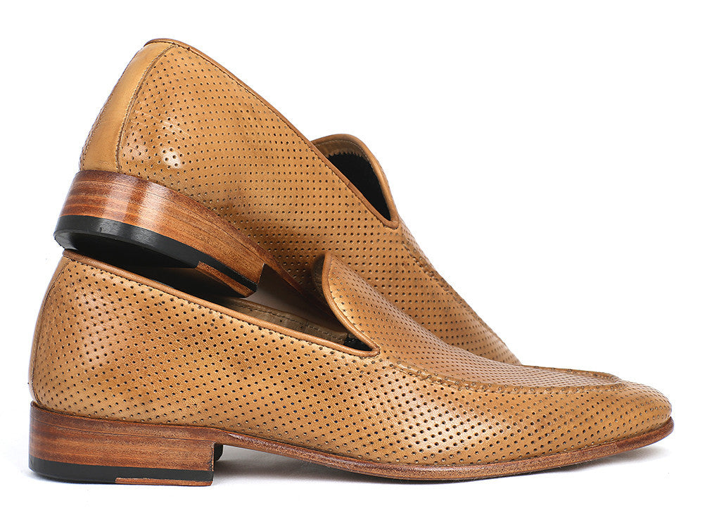 Paul Parkman Perforated Leather Loafers Beige (ID