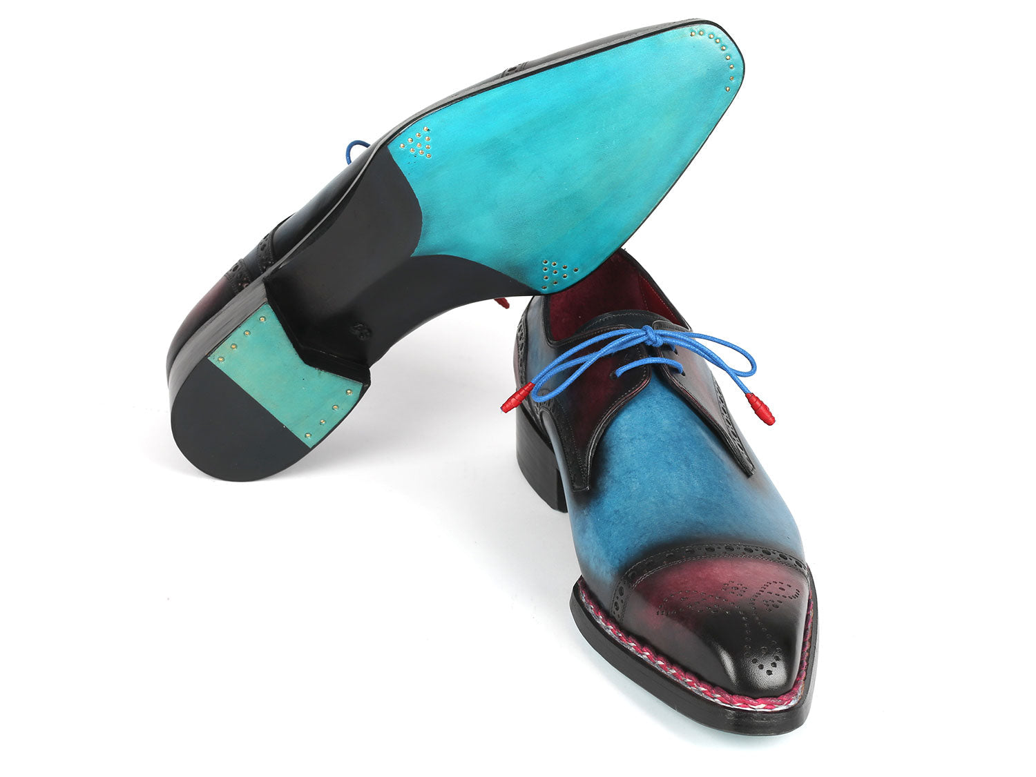 Paul Parkman Norwegian Welted Cap Toe Derby Shoes Blue & Purple (ID