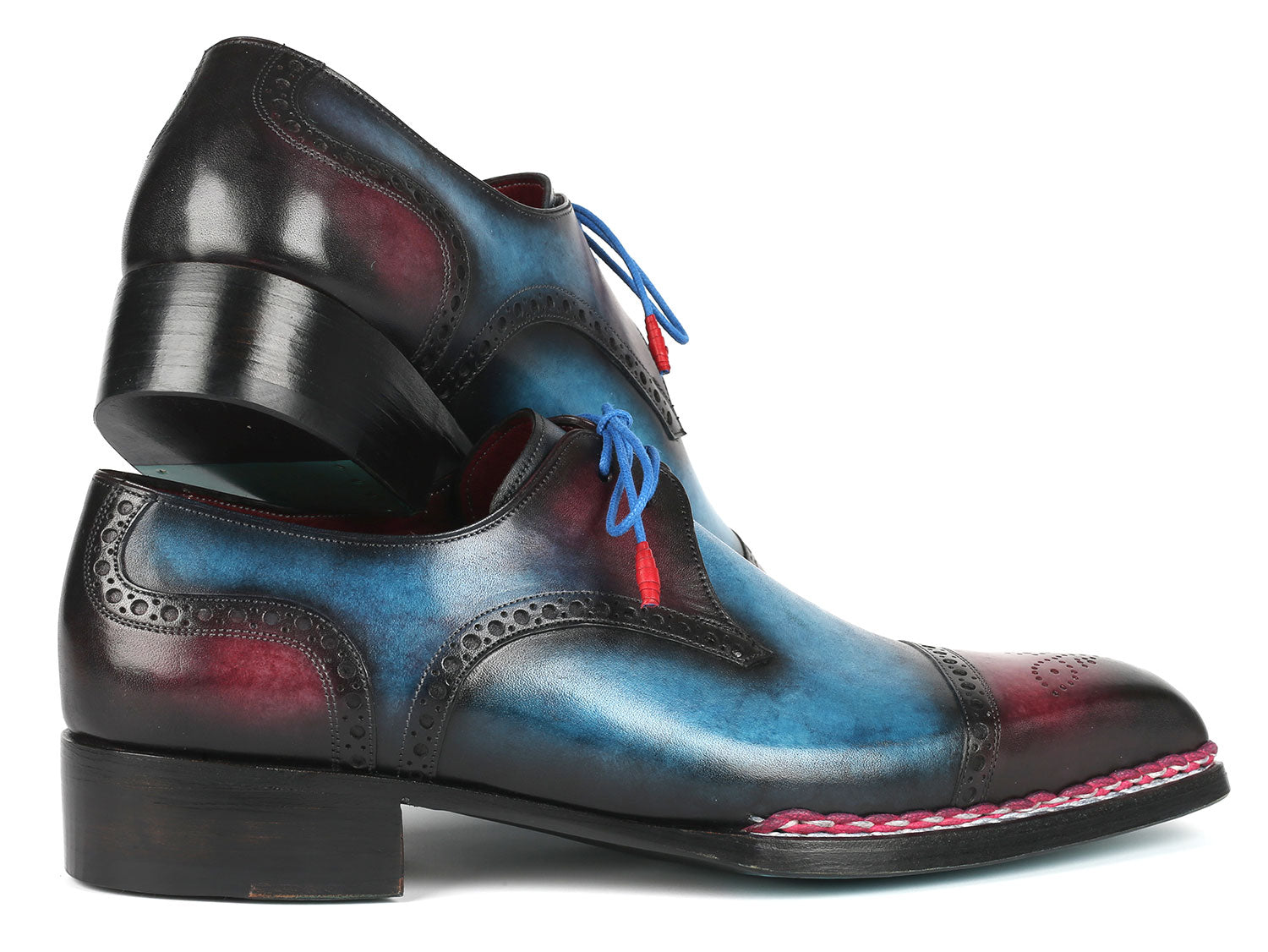 Paul Parkman Norwegian Welted Cap Toe Derby Shoes Blue & Purple (ID