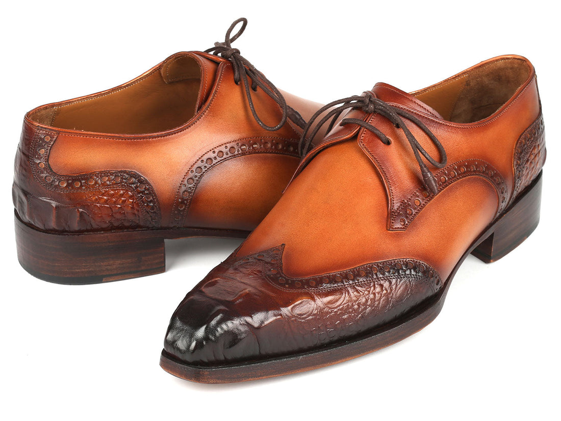 Paul Parkman Goodyear Welted Wingtip Derby Shoes Olive & Tan (ID