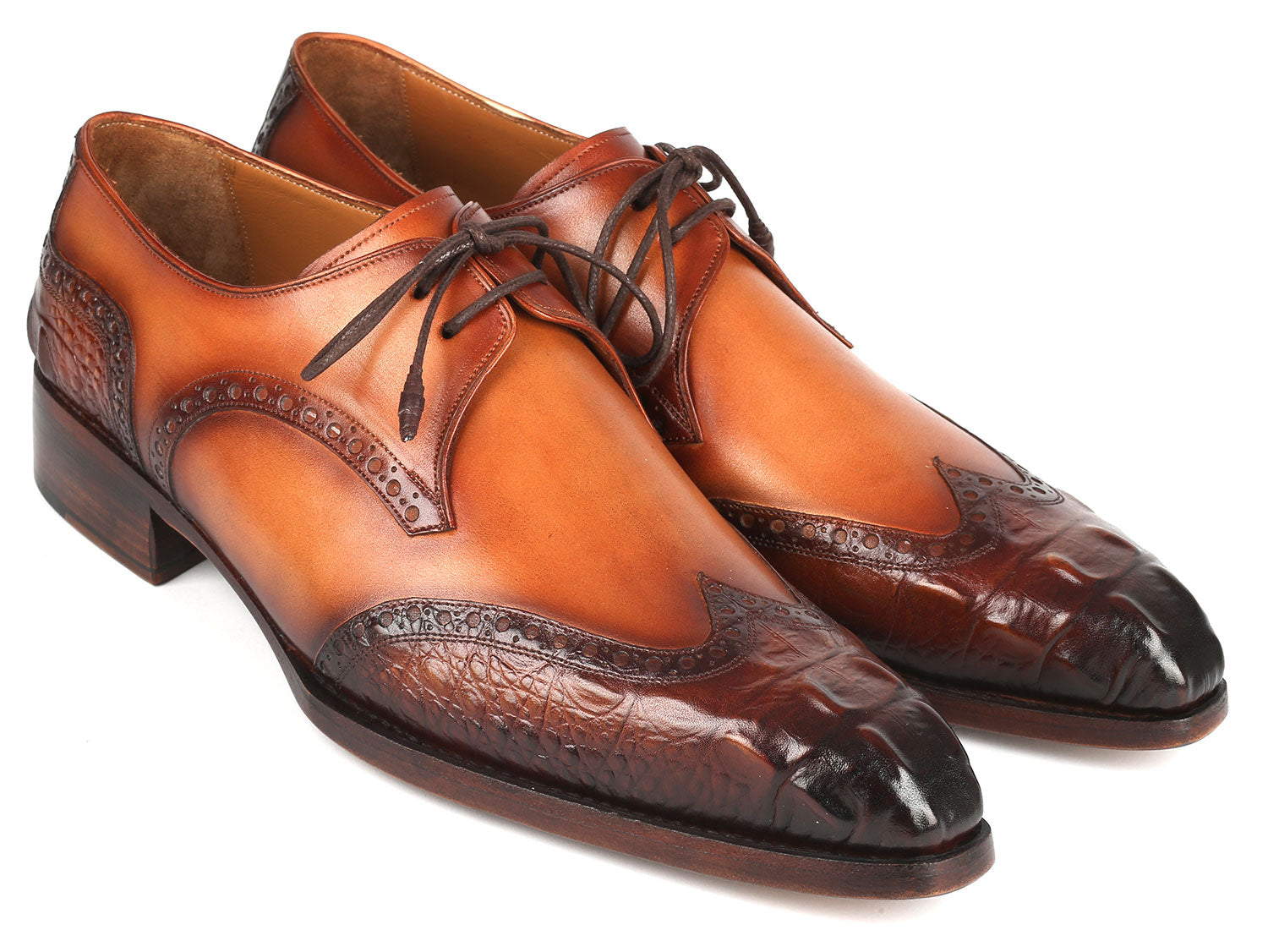 Paul Parkman Goodyear Welted Wingtip Derby Shoes Olive & Tan (ID