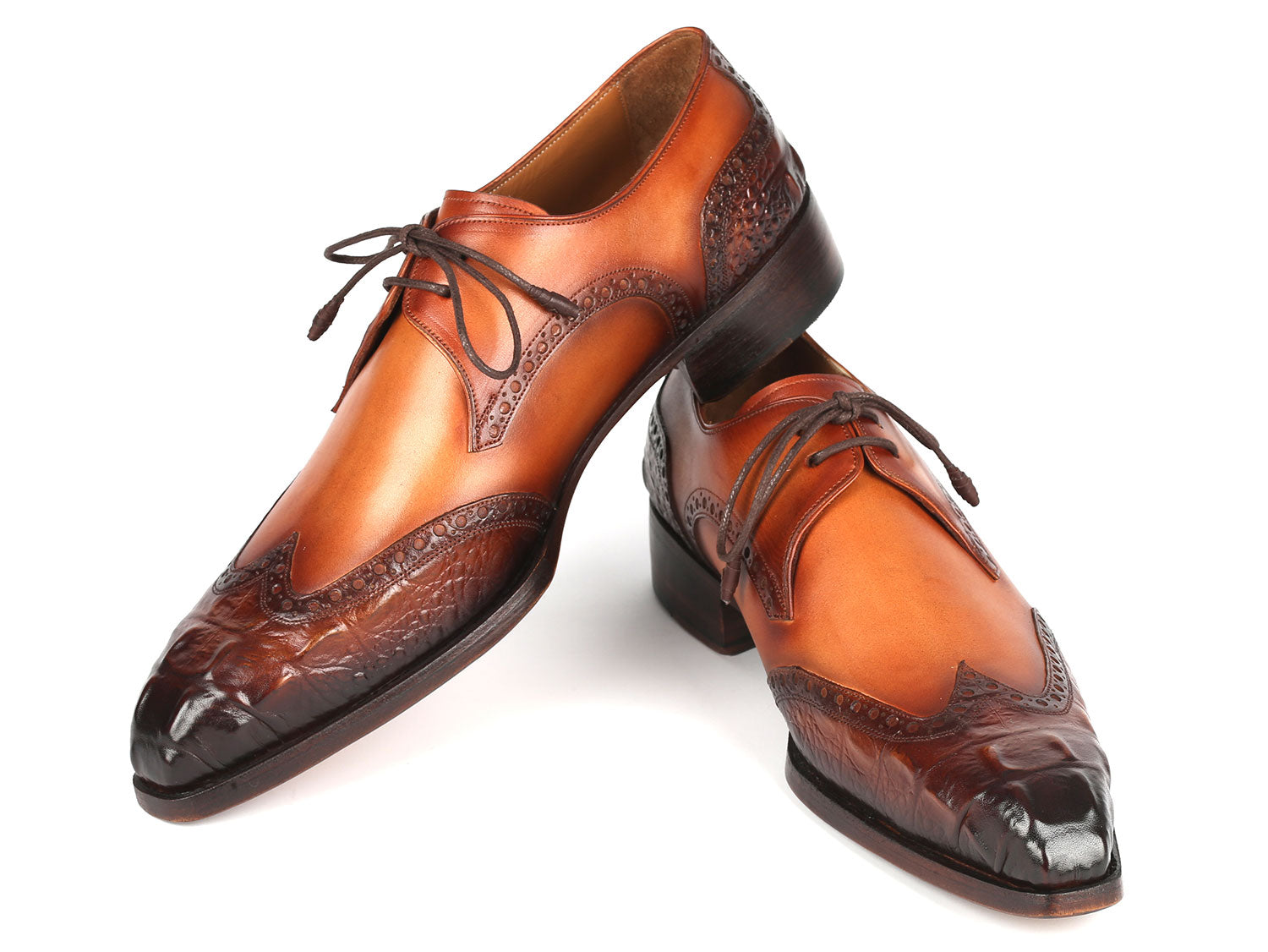 Paul Parkman Goodyear Welted Wingtip Derby Shoes Olive & Tan (ID