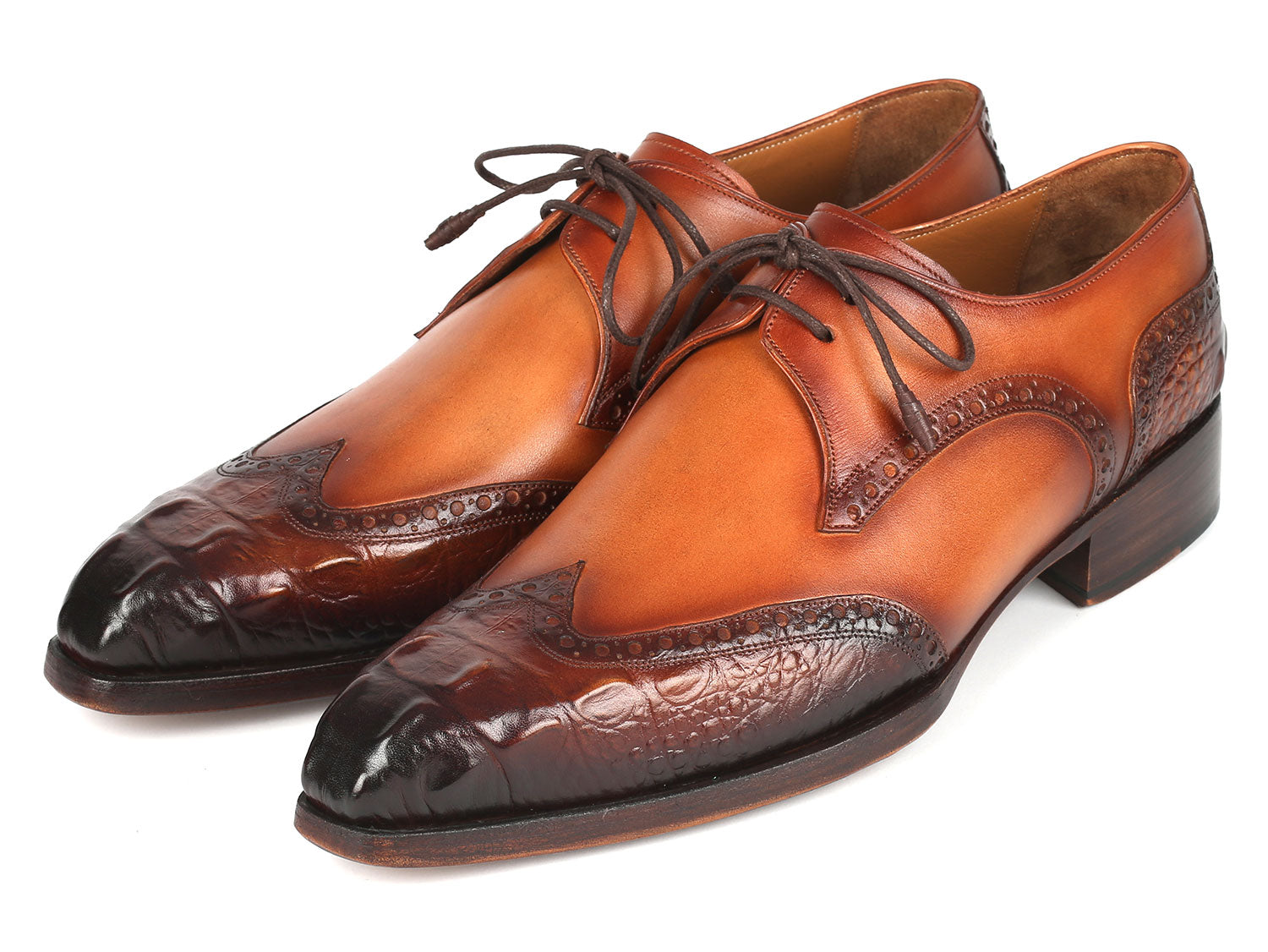 Paul Parkman Goodyear Welted Wingtip Derby Shoes Olive & Tan (ID