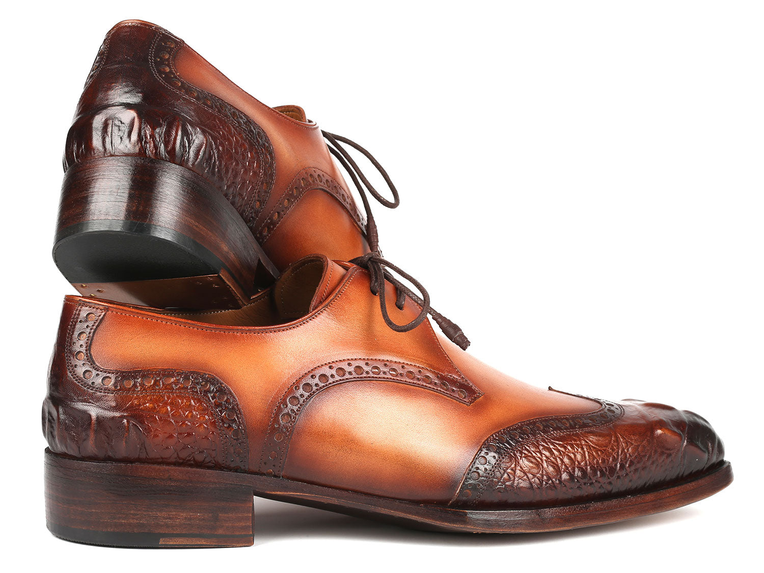 Paul Parkman Goodyear Welted Wingtip Derby Shoes Olive & Tan (ID