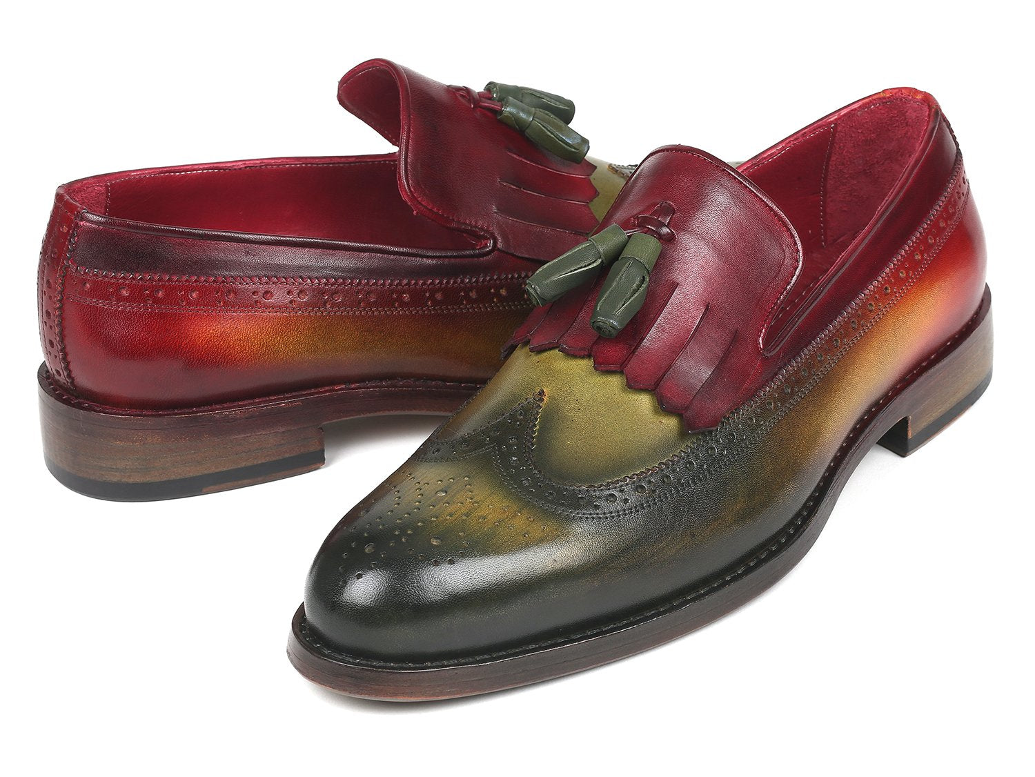 Paul Parkman Kiltie Tassel Loafer Green & Bordeaux (ID