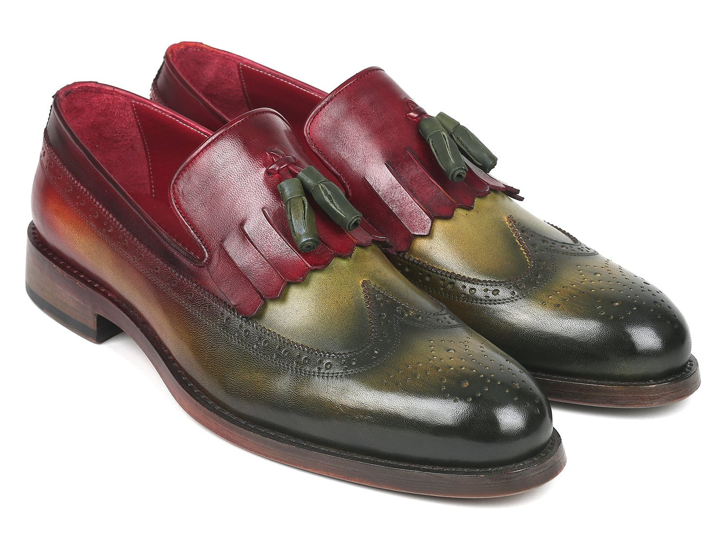 Paul Parkman Kiltie Tassel Loafer Green & Bordeaux (ID