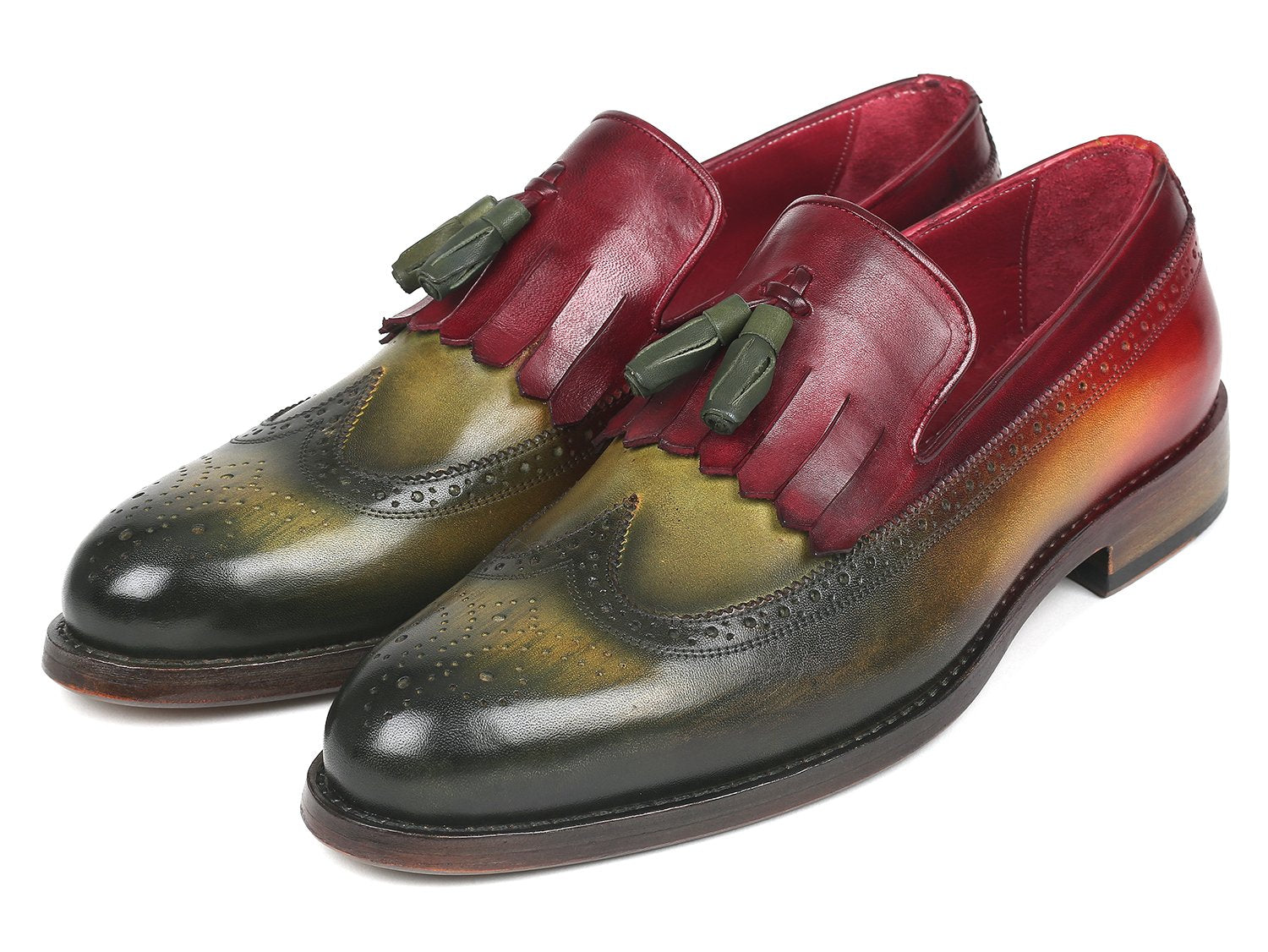 Paul Parkman Kiltie Tassel Loafer Green & Bordeaux (ID