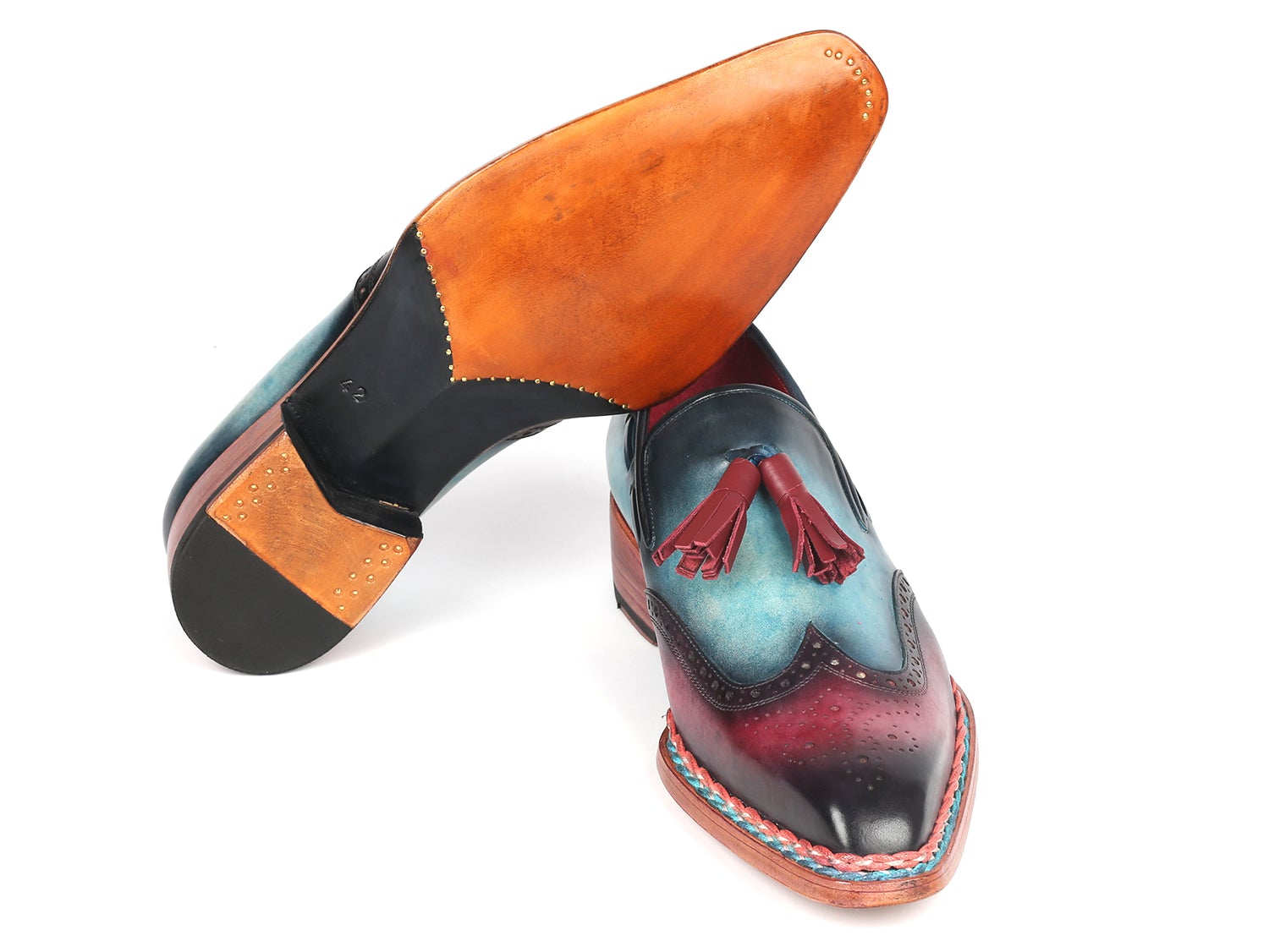 Paul Parkman Norwegian Welted Tassel Loafers Blue & Purple (ID