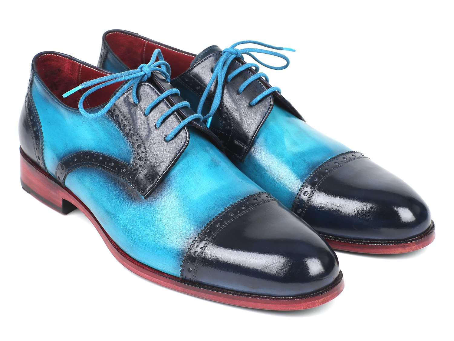 Paul Parkman Two Tone Cap-Toe Derby Shoes Blue & Turquoise (ID