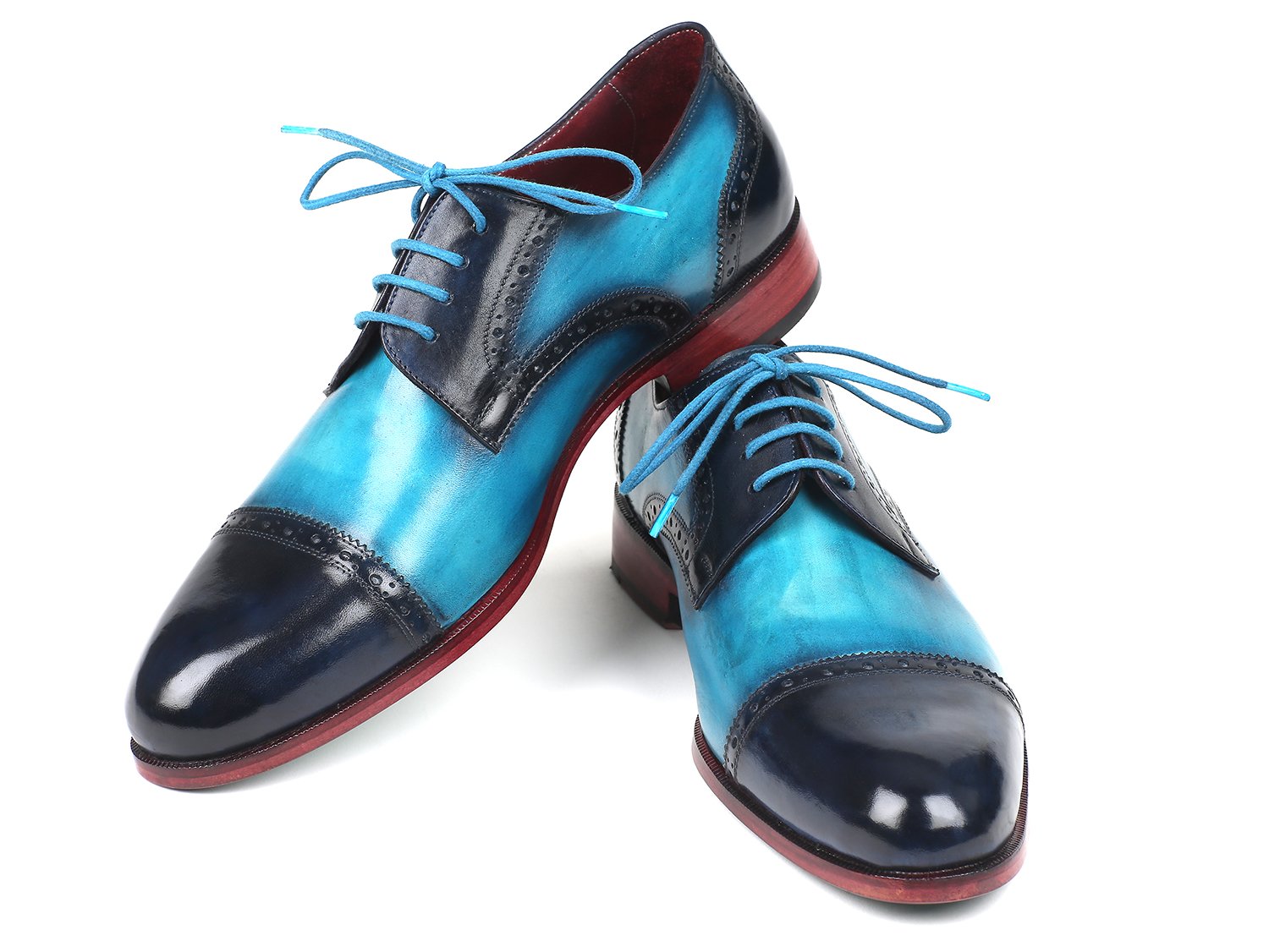 Paul Parkman Two Tone Cap-Toe Derby Shoes Blue & Turquoise (ID