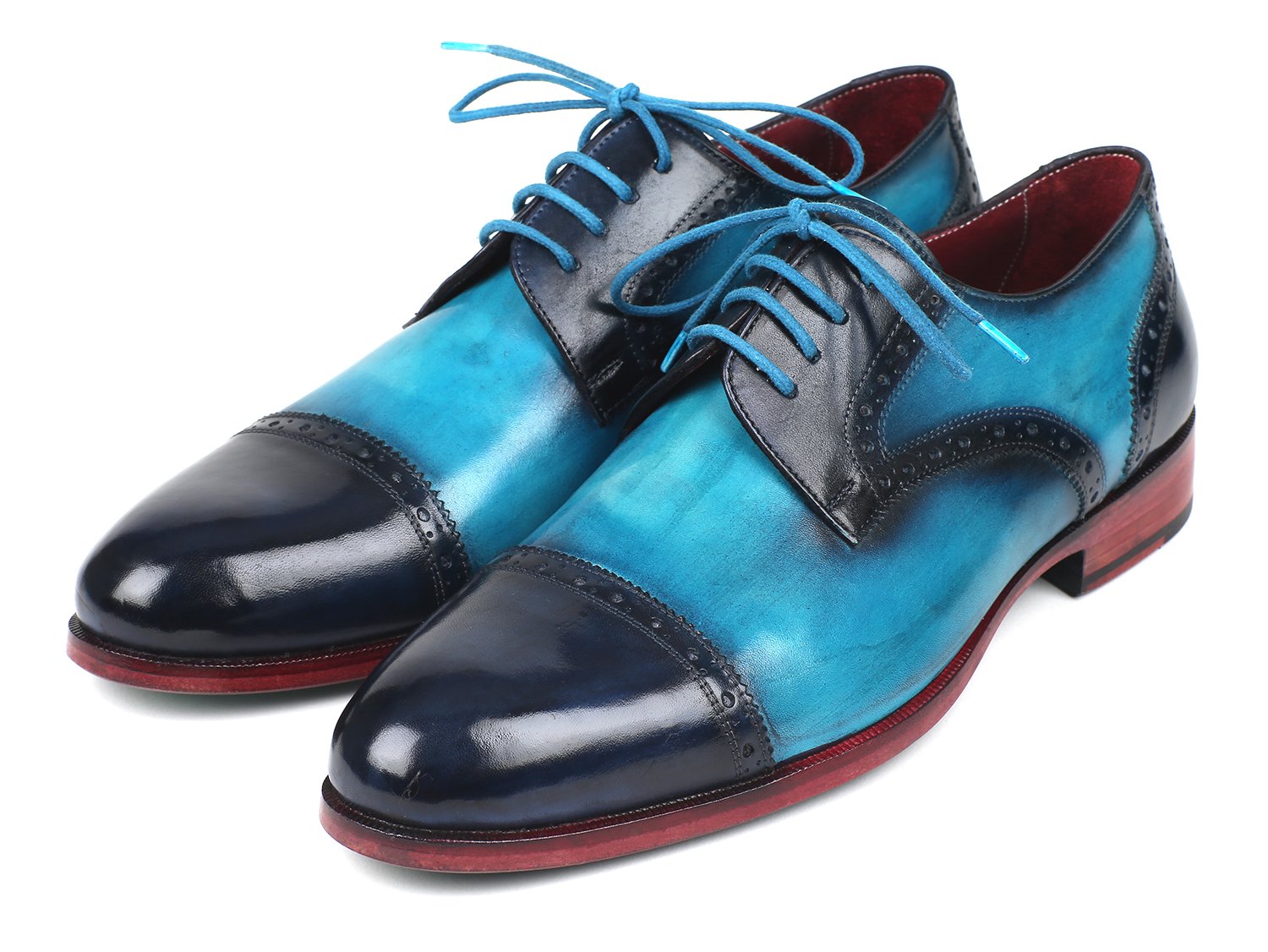 Paul Parkman Two Tone Cap-Toe Derby Shoes Blue & Turquoise (ID