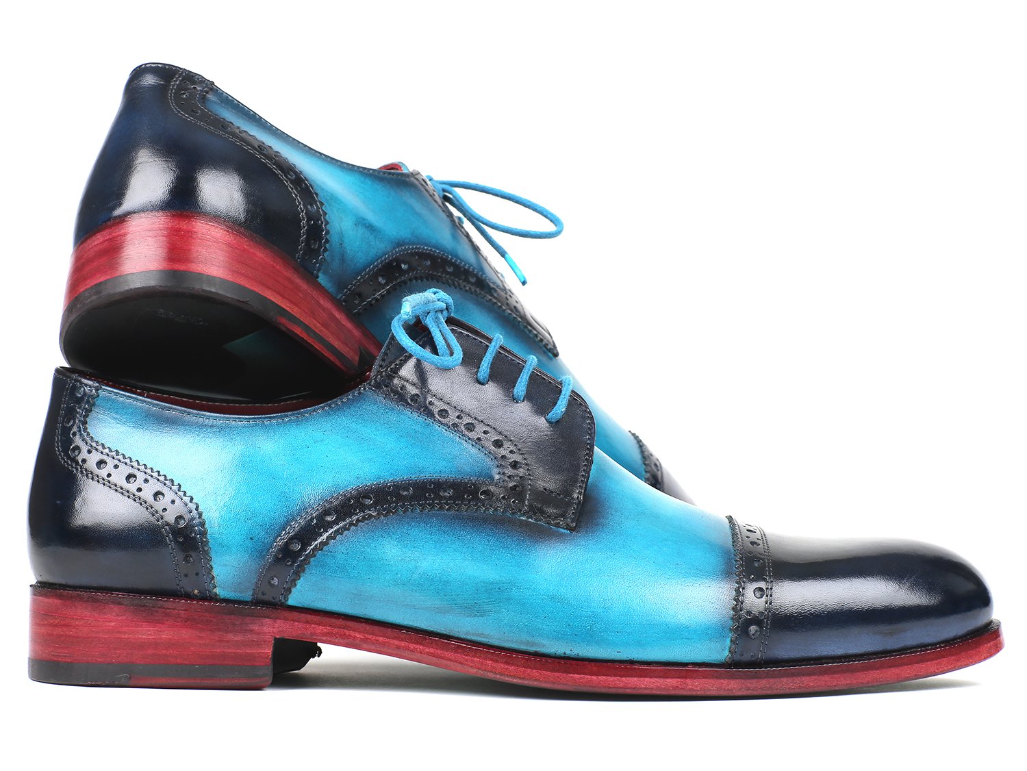 Paul Parkman Two Tone Cap-Toe Derby Shoes Blue & Turquoise (ID