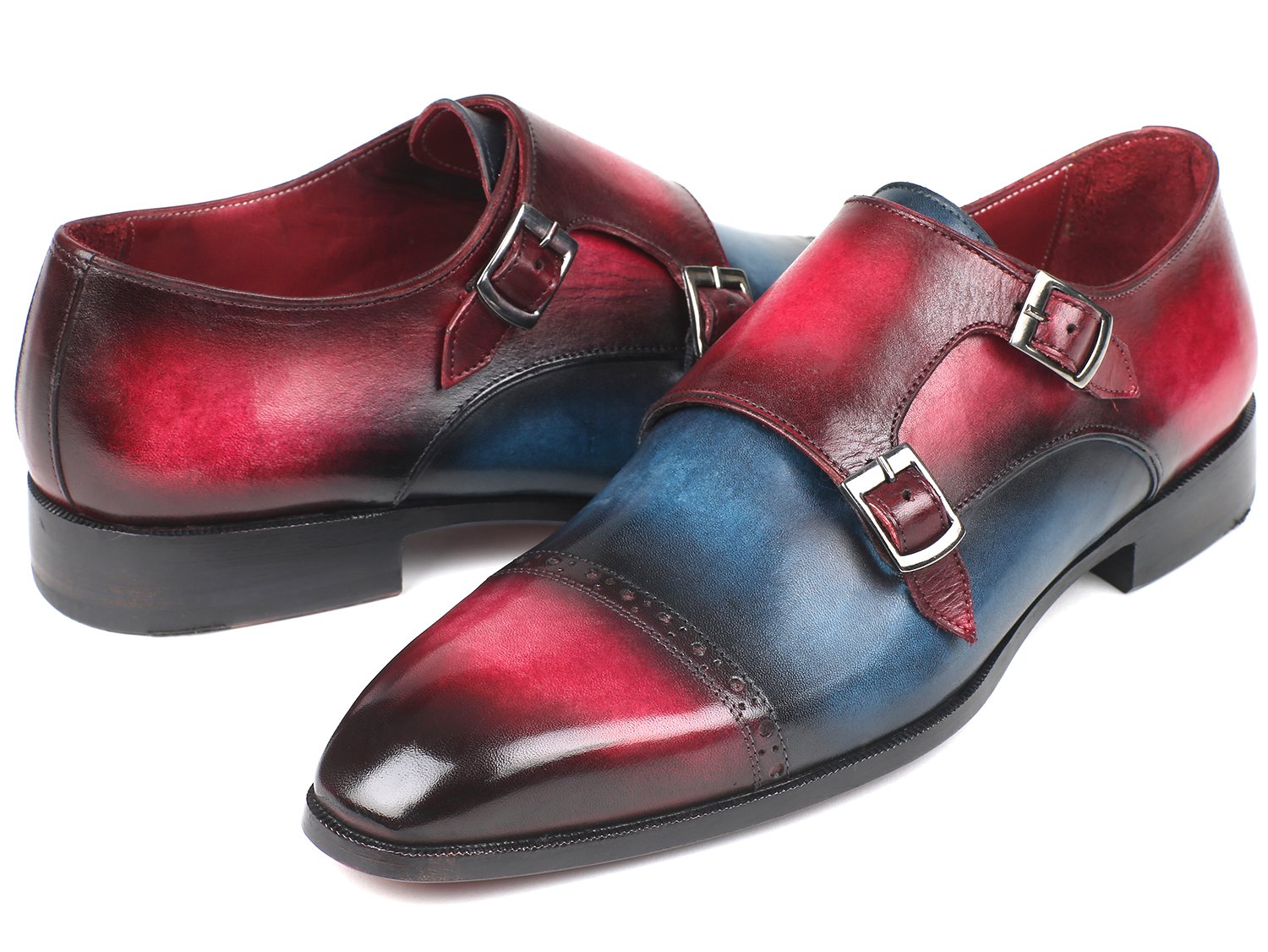 Paul Parkman Captoe Double Monkstraps Blue & Fuxia (ID