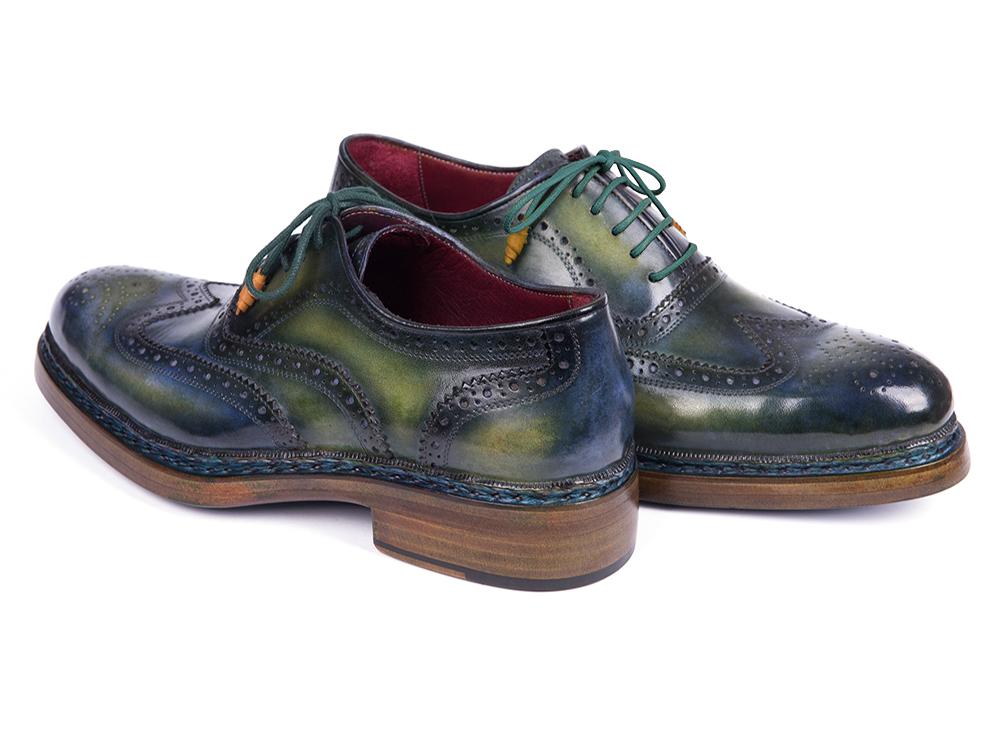 Paul Parkman Triple Leather Sole Wingtip Brogues Green &amp; Blue (ID