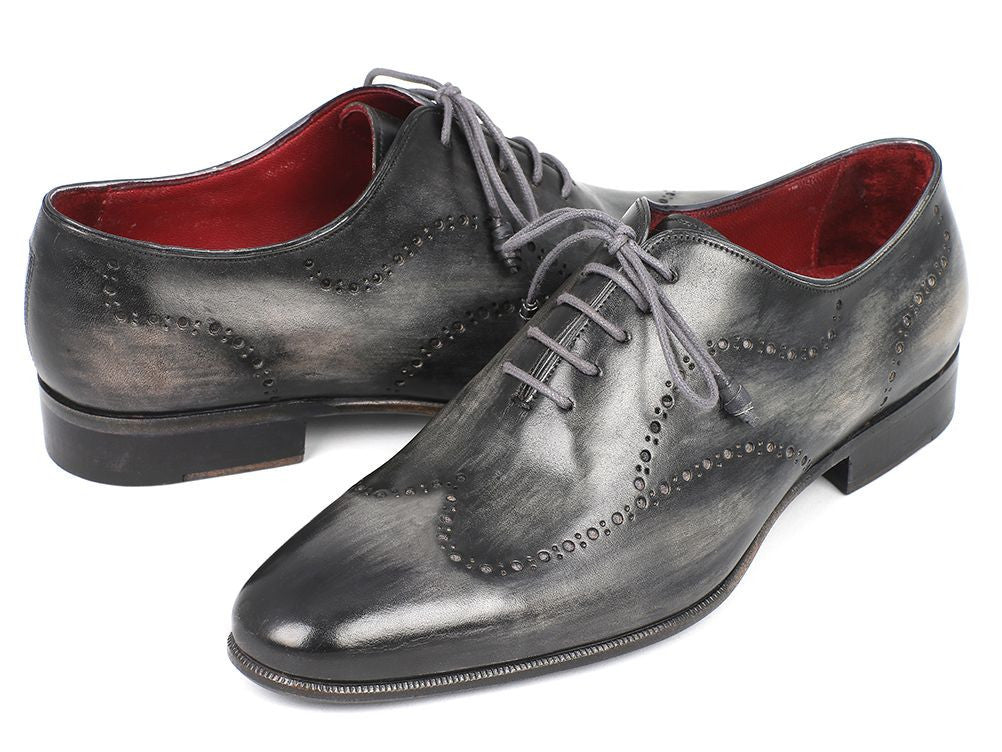 Paul Parkman Wintip Oxfords Gray &amp; Black Handpainted Calfskin (ID