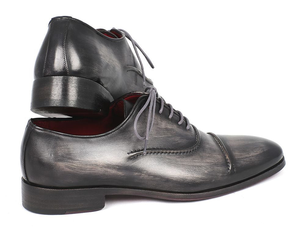 Paul Parkman Captoe Oxfords Gray &amp; Black Hand Painted Shoes (ID