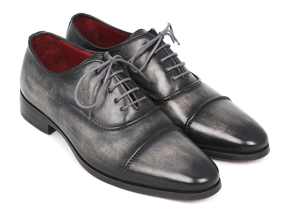 Paul Parkman Captoe Oxfords Gray &amp; Black Hand Painted Shoes (ID