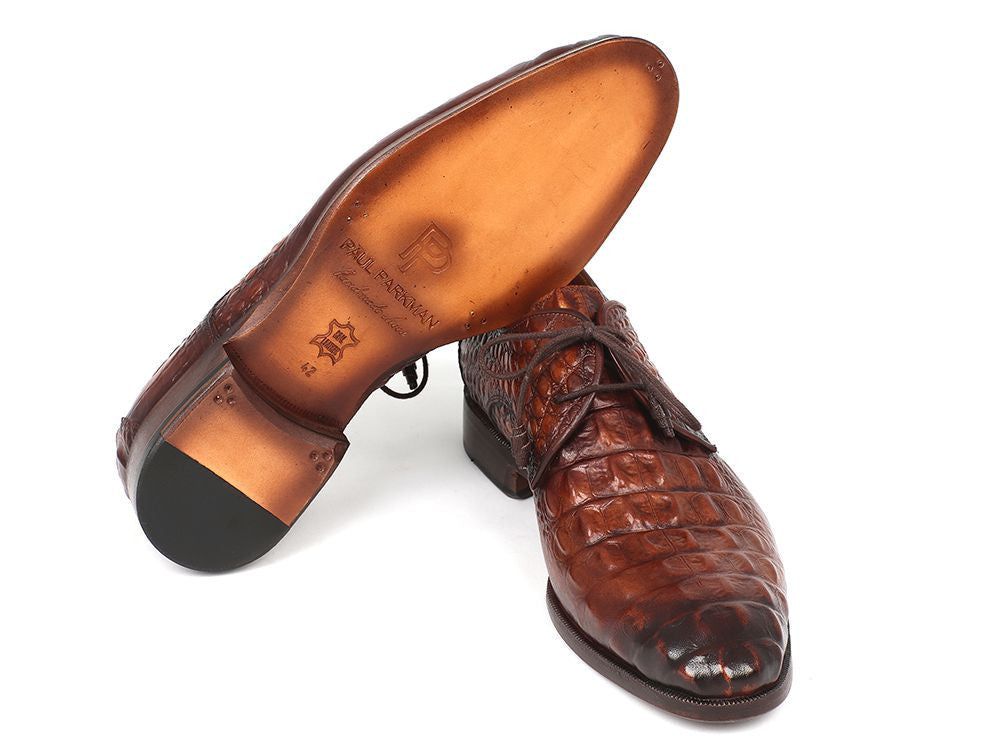 Paul Parkman Light Brown Crocodile Embossed Calfskin Derby Shoes (ID