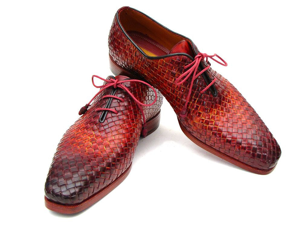 Paul Parkman Bordeaux &amp; Tobacco Woven Leather Oxfords (ID