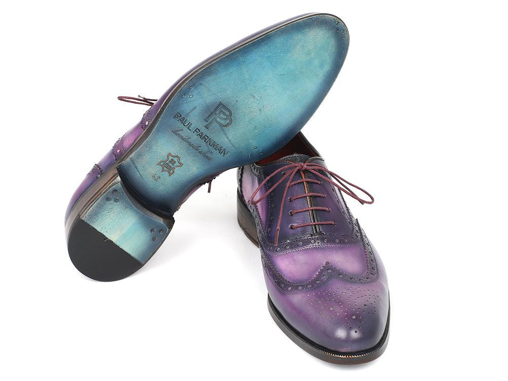 Paul Parkman Wingtip Oxfords Purple &amp; Navy Handpainted Calfskin (ID