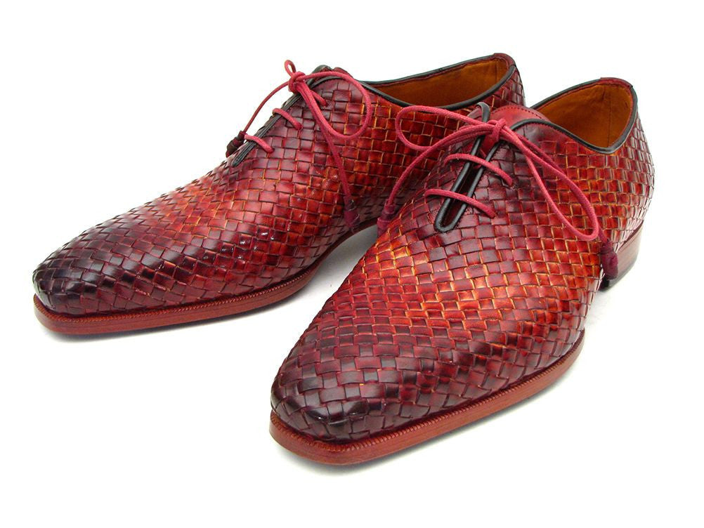 Paul Parkman Bordeaux &amp; Tobacco Woven Leather Oxfords (ID