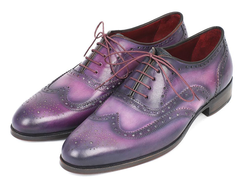 Paul Parkman Wingtip Oxfords Purple &amp; Navy Handpainted Calfskin (ID