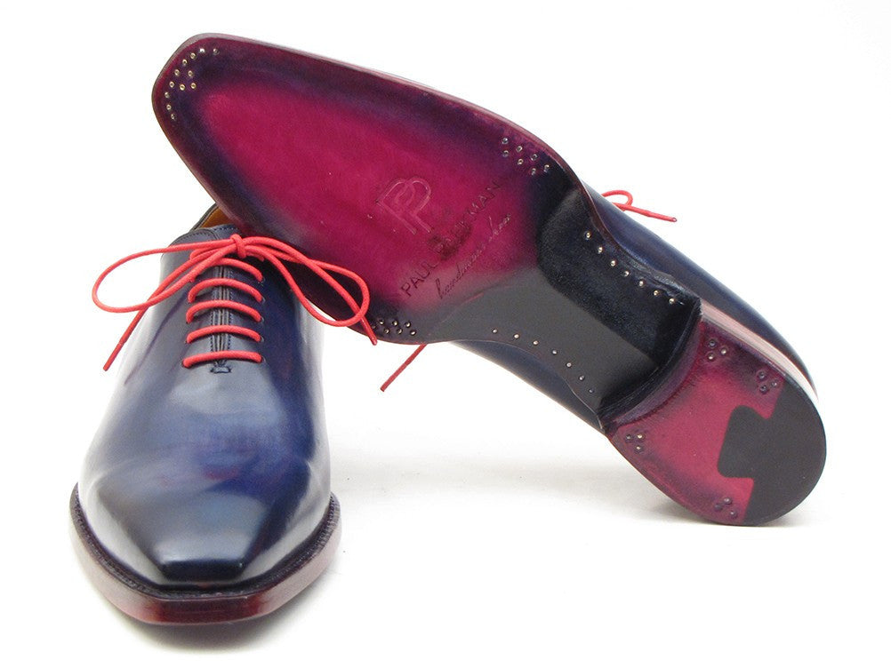 Paul Parkman Goodyear Welted Wholecut Oxfords Navy Blue Hand-Painted (ID