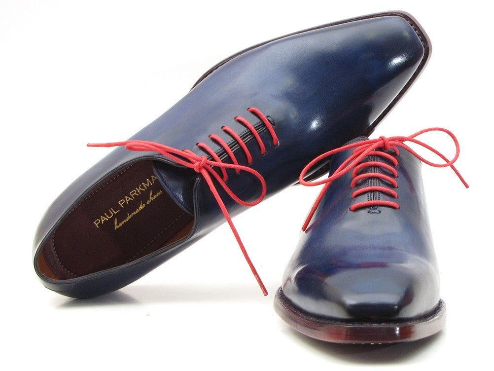 Paul Parkman Goodyear Welted Wholecut Oxfords Navy Blue Hand-Painted (ID