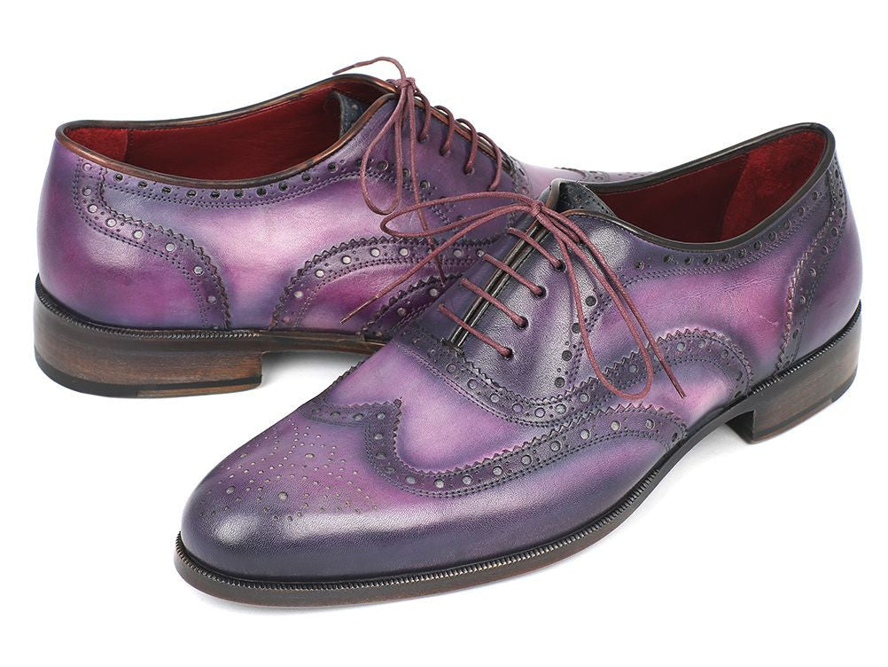 Paul Parkman Wingtip Oxfords Purple &amp; Navy Handpainted Calfskin (ID