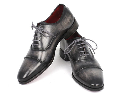 Paul Parkman Captoe Oxfords Gray &amp; Black Hand Painted Shoes (ID