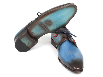 Paul Parkman Blue &amp; Brown Hand-Painted Derby Shoes (ID