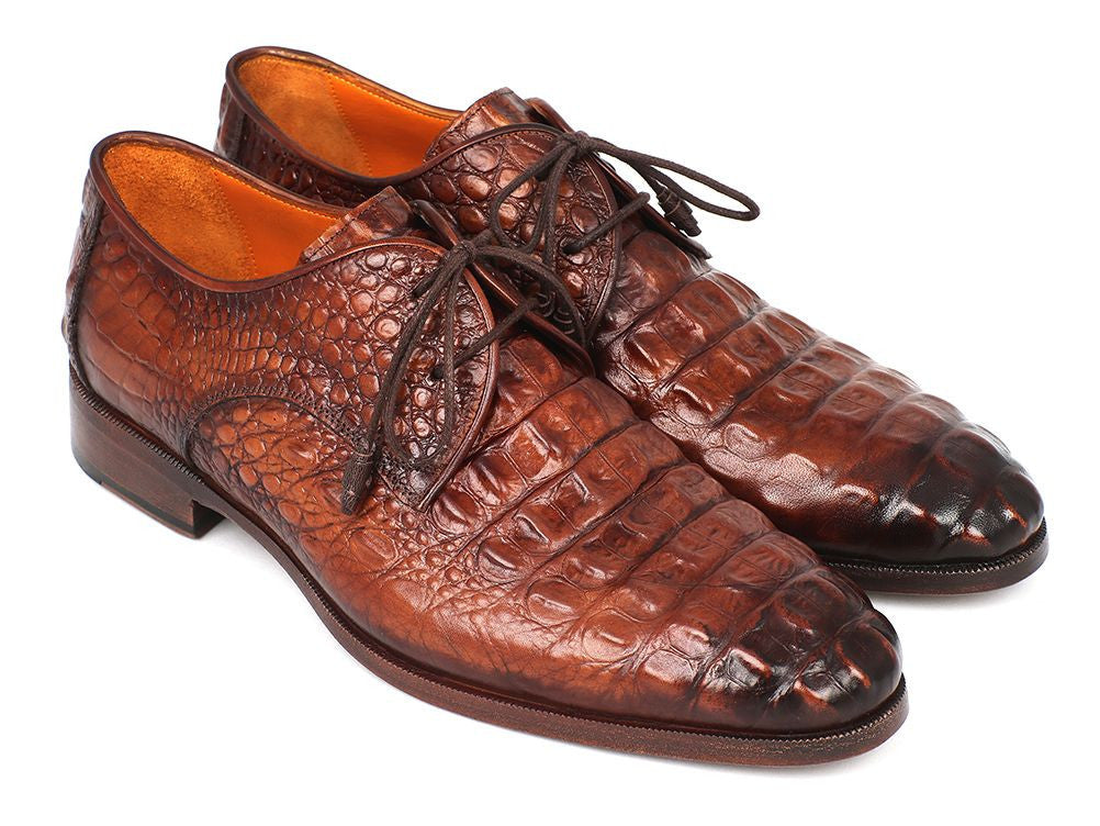 Paul Parkman Light Brown Crocodile Embossed Calfskin Derby Shoes (ID