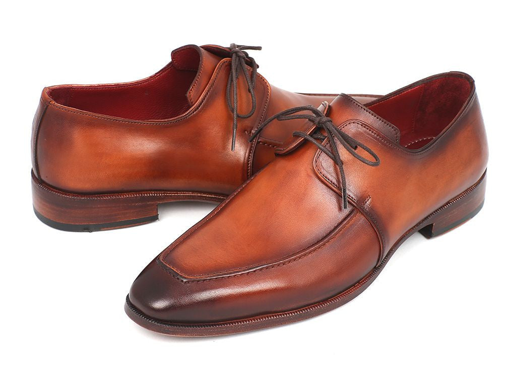 Paul Parkman Brown Leather Apron Derby Shoes For Men (ID