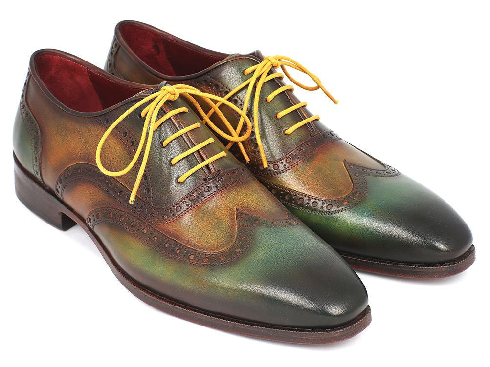 Paul Parkman Wintip Oxfords Green Handpainted Calfskin (ID