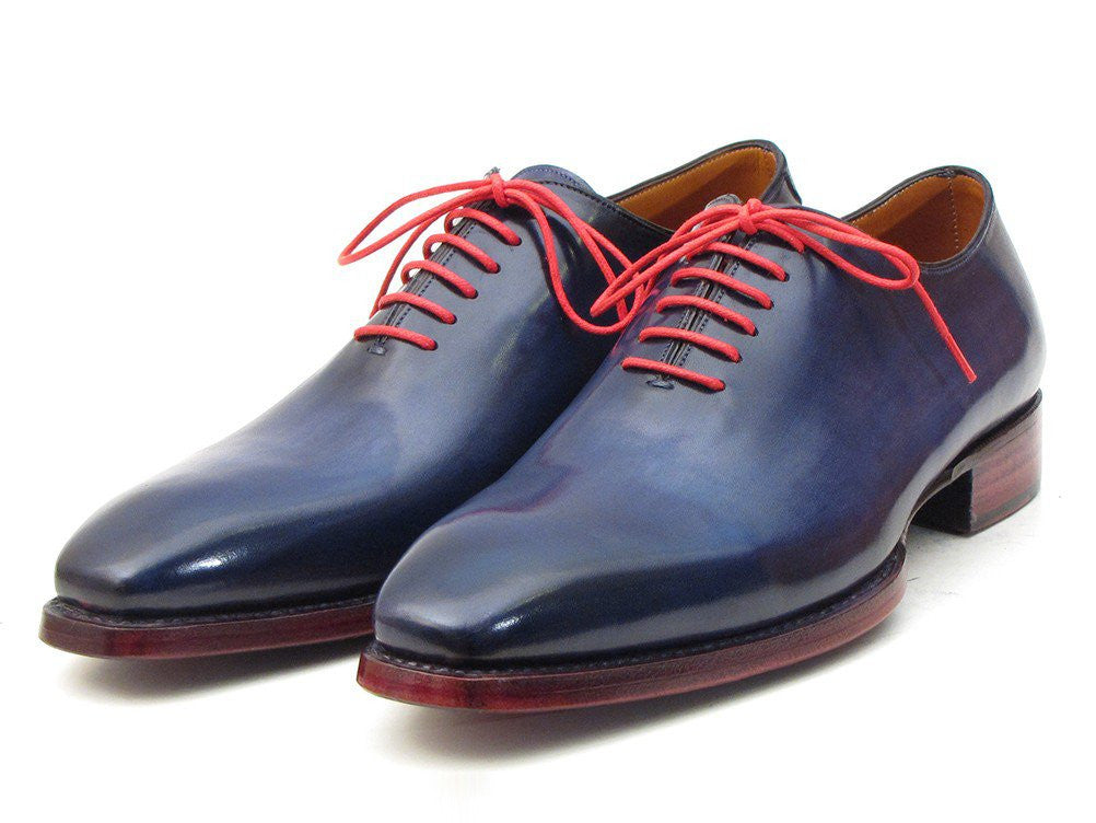 Paul Parkman Goodyear Welted Wholecut Oxfords Navy Blue Hand-Painted (ID