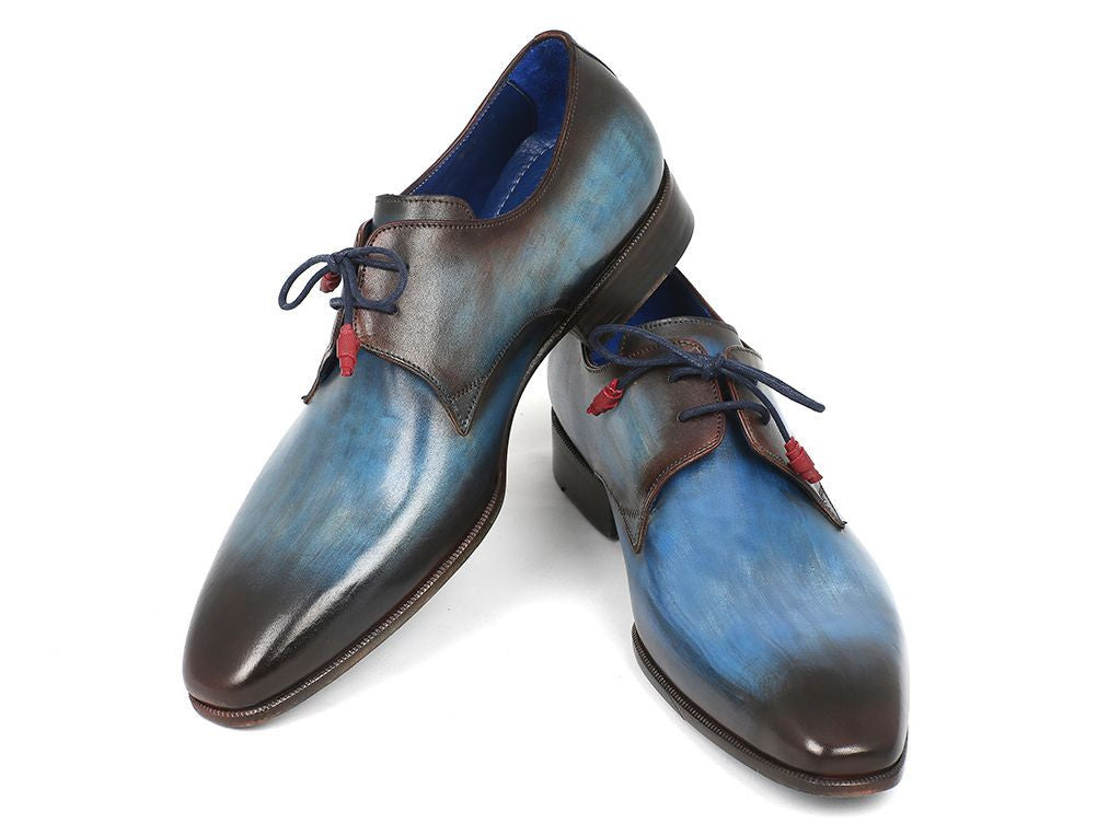 Paul Parkman Blue &amp; Brown Hand-Painted Derby Shoes (ID