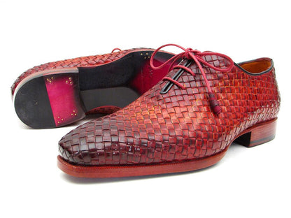 Paul Parkman Bordeaux &amp; Tobacco Woven Leather Oxfords (ID