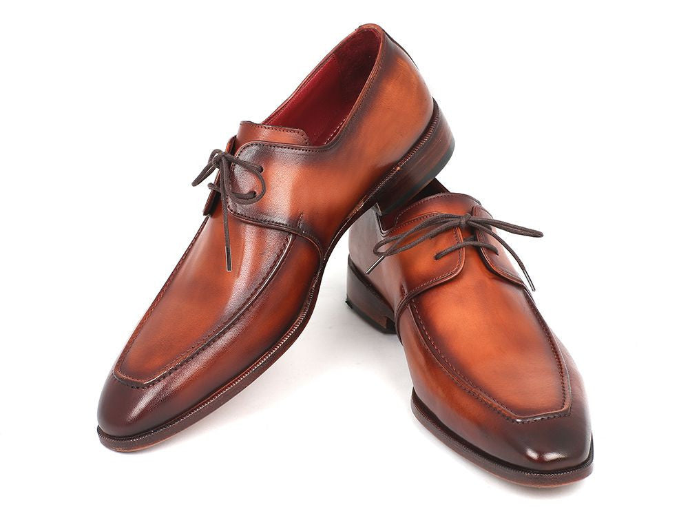 Paul Parkman Brown Leather Apron Derby Shoes For Men (ID