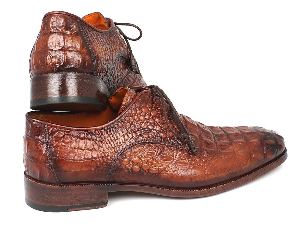 Paul Parkman Light Brown Crocodile Embossed Calfskin Derby Shoes (ID