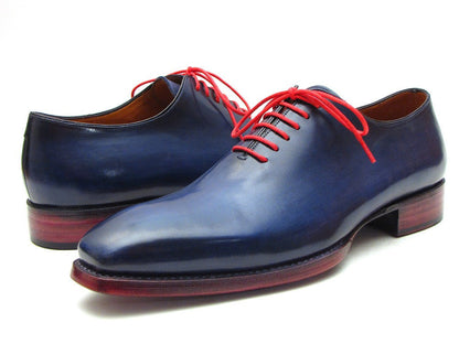 Paul Parkman Goodyear Welted Wholecut Oxfords Navy Blue Hand-Painted (ID