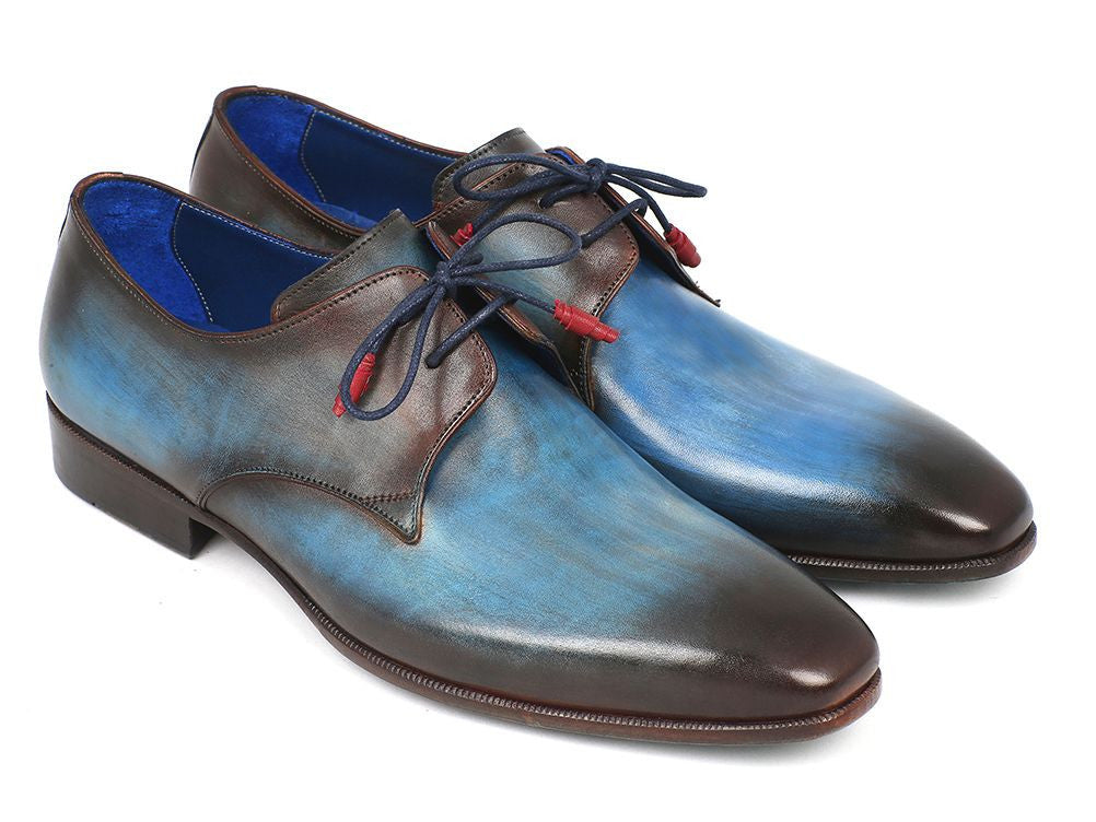 Paul Parkman Blue &amp; Brown Hand-Painted Derby Shoes (ID