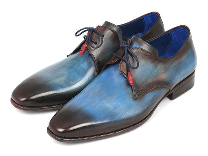 Paul Parkman Blue &amp; Brown Hand-Painted Derby Shoes (ID