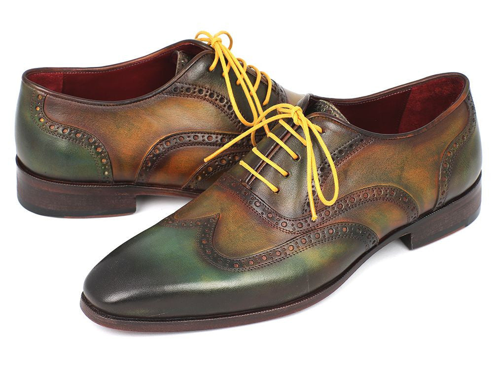 Paul Parkman Wintip Oxfords Green Handpainted Calfskin (ID