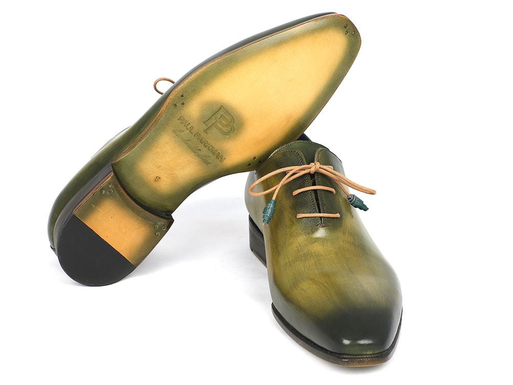 Paul Parkman Plain Toe Wholecut Oxfords Green Hanpainted Leather (ID