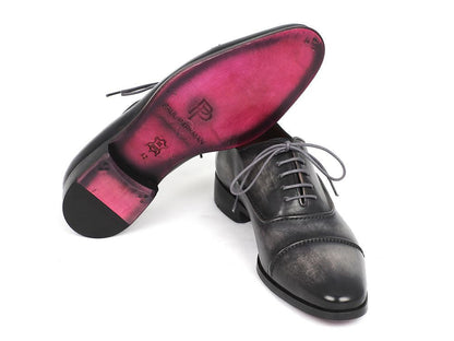 Paul Parkman Captoe Oxfords Gray &amp; Black Hand Painted Shoes (ID